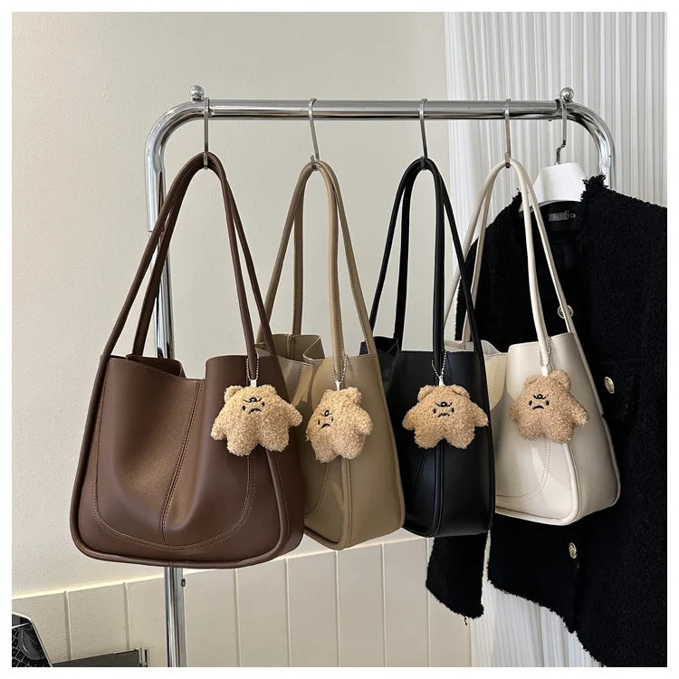 Women's Retro Tote - High-Quality Solid Color, Minimalist Large-Capacity Commuter Handheld/Single-Shoulder