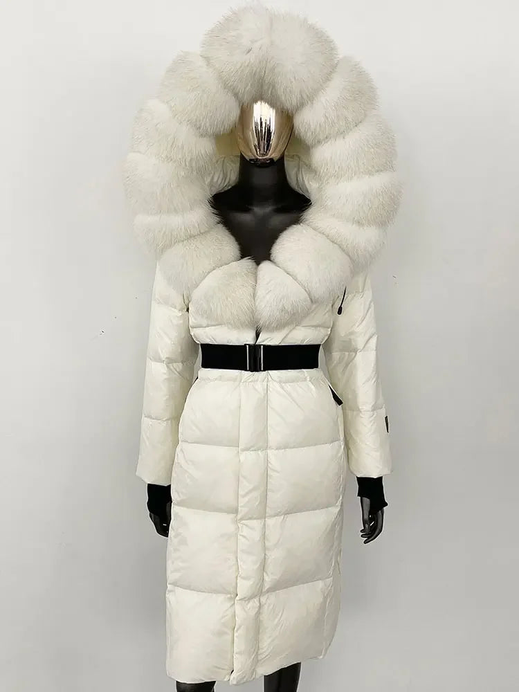 OFTBUY Winter Women Coat Real Fox Fur Collar Hooded Jacket Thick Warm Autumn Hat Detachable X-long White Duck Down Overwears