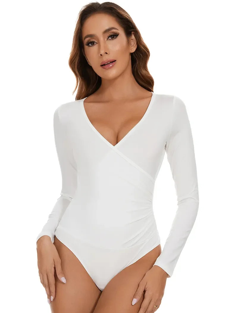 Sexy Bodysuits Shapeswear for women V-Neck Long Sleeve Tummy Control Slimming Abdomen Corset