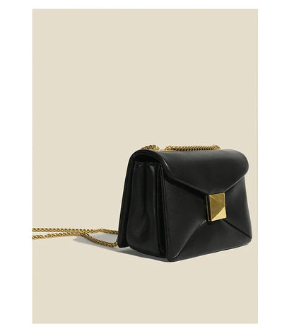 Early Spring Korean Style Cropped Studded Niche Chain Bag 2024 New Trendy Versatile Handbag Genuine Leather Small Square Bag