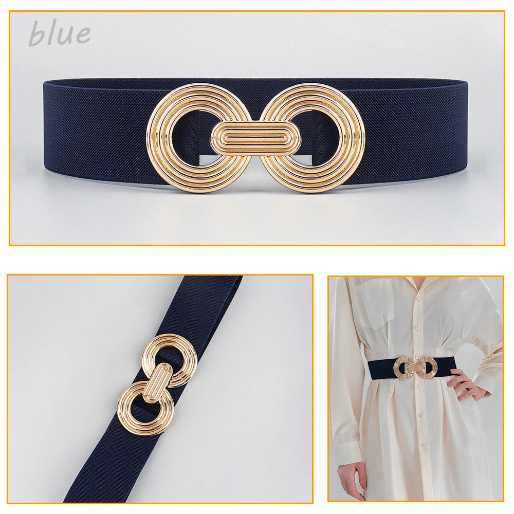 Fashion Dress Belts for Women Simple Waist Elastic Ladies Band Round Buckle Decoration Coat Sweater Party Belt Girdle Belt Gift