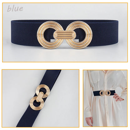 Fashion Dress Belts for Women Simple Waist Elastic Ladies Band Round Buckle Decoration Coat Sweater Party Belt Girdle Belt Gift