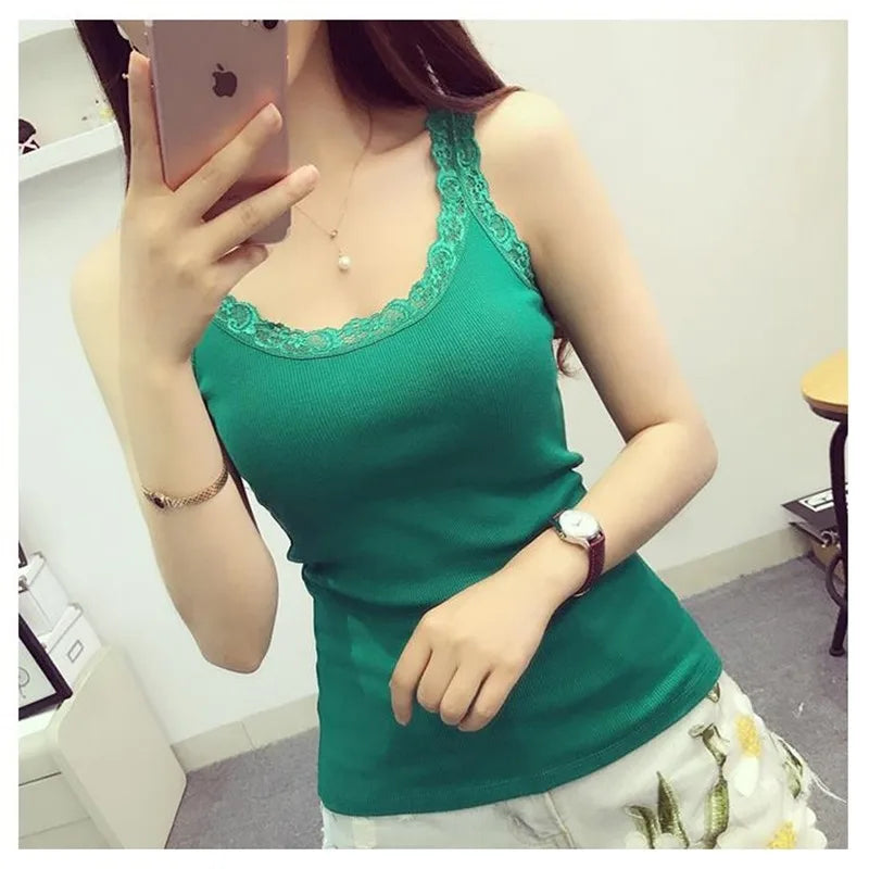 Women Tops Summer Sleeveless Women Tank Top With Lace Top Red Inside Wear Lace Camisoles Loose Underwear Womens Clothing Vest