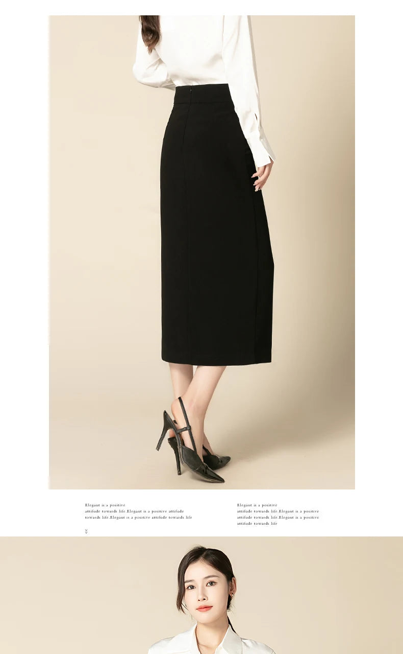 ZUZK Slit Hem Bodycon Skirt Women Elegant  High Waist Slim Skirt Spring Autumn Office Lady Mid-long Work Pencil Skirt