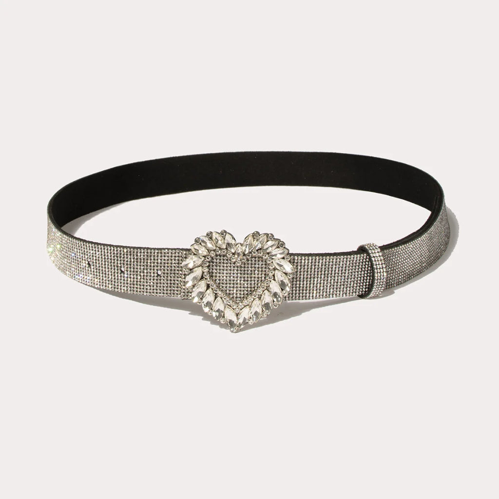 New Fashion Heavy-duty Sparkling Heart-Shaped Glass Buckle Waist Belt for Women Cross-Border Best-Selling Item