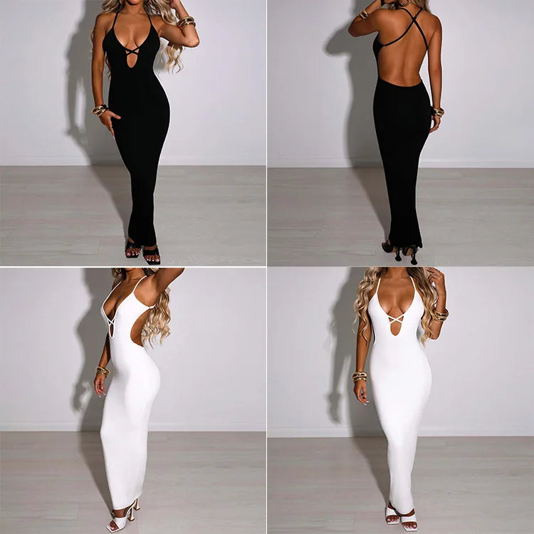 Summer Party club backless Bodycon Dress Lace up Sleeveless Hip Wrap Dress New sexy Solid Color Elegant low strapless dress