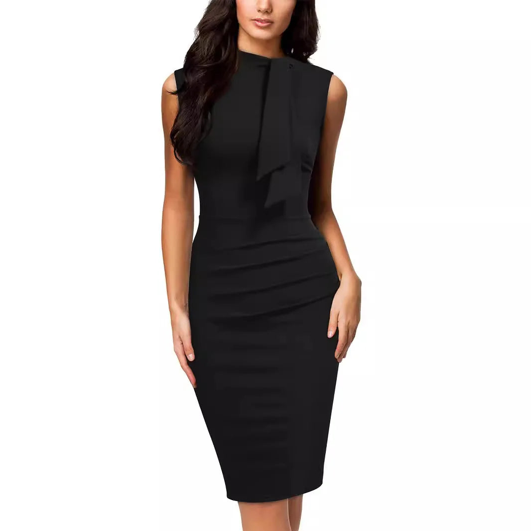 Women Solid Color Sleeveless Slim Office Lady Pencil Dress