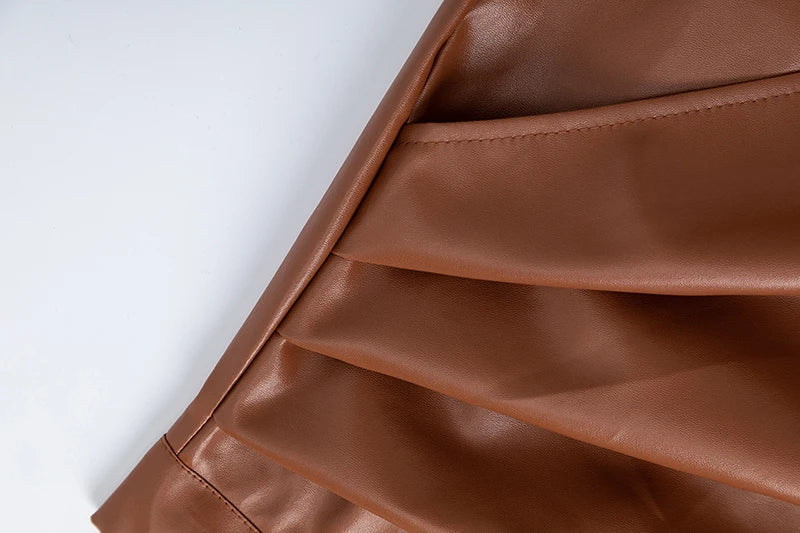 2025 Spring/Summer Women's PU Split Skirt High Waist Zipper Fold Leather Skirt European and American Sexy Hip Bag Skirt