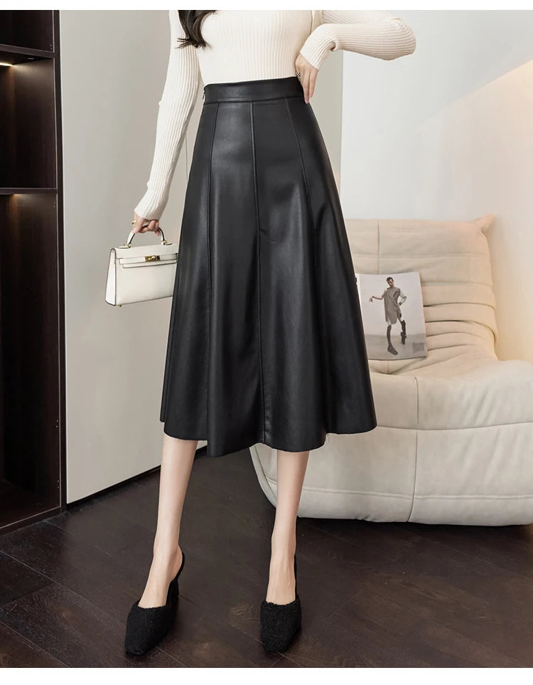Leather Skirt Women 2025 Autumn Winter New Arrival High Waist PU Skirt Korean Style Maxi A Line Skirt For Women Hot Sale