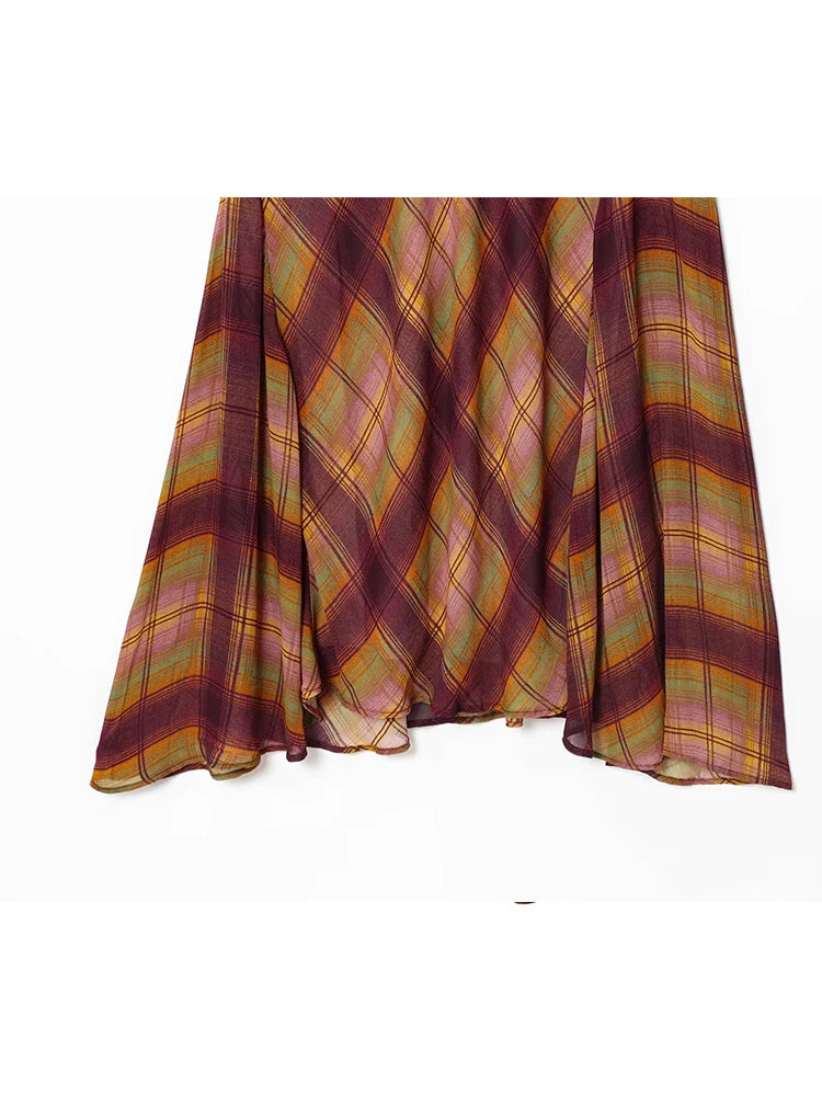 Women Skirts 2025 Women Autumn New Fashion Checkered Print High Waist Asymmetrical Wrinkle Hem Short Skirts Women Elegant Skirts