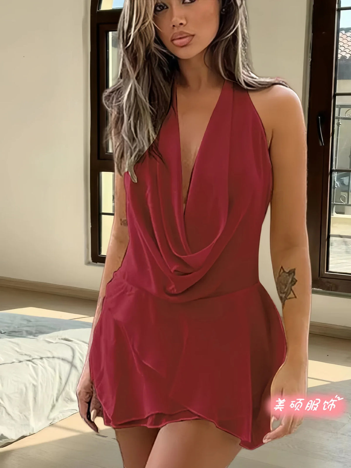 The Sleeveless  V-Neck Halter Dress