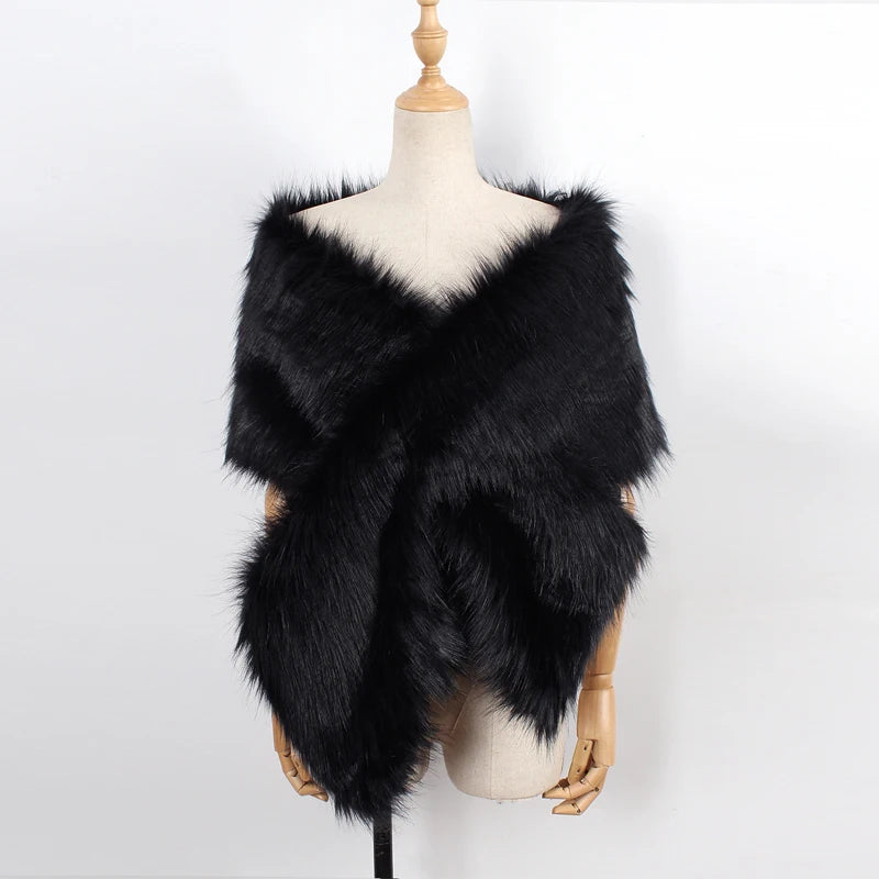 Women Fancy Bridal Wedding Shawl Cape Elegant Winter Warm Faux Fur Long Shawl Stole Wrap Scarf For Evening Party Decor Accessory