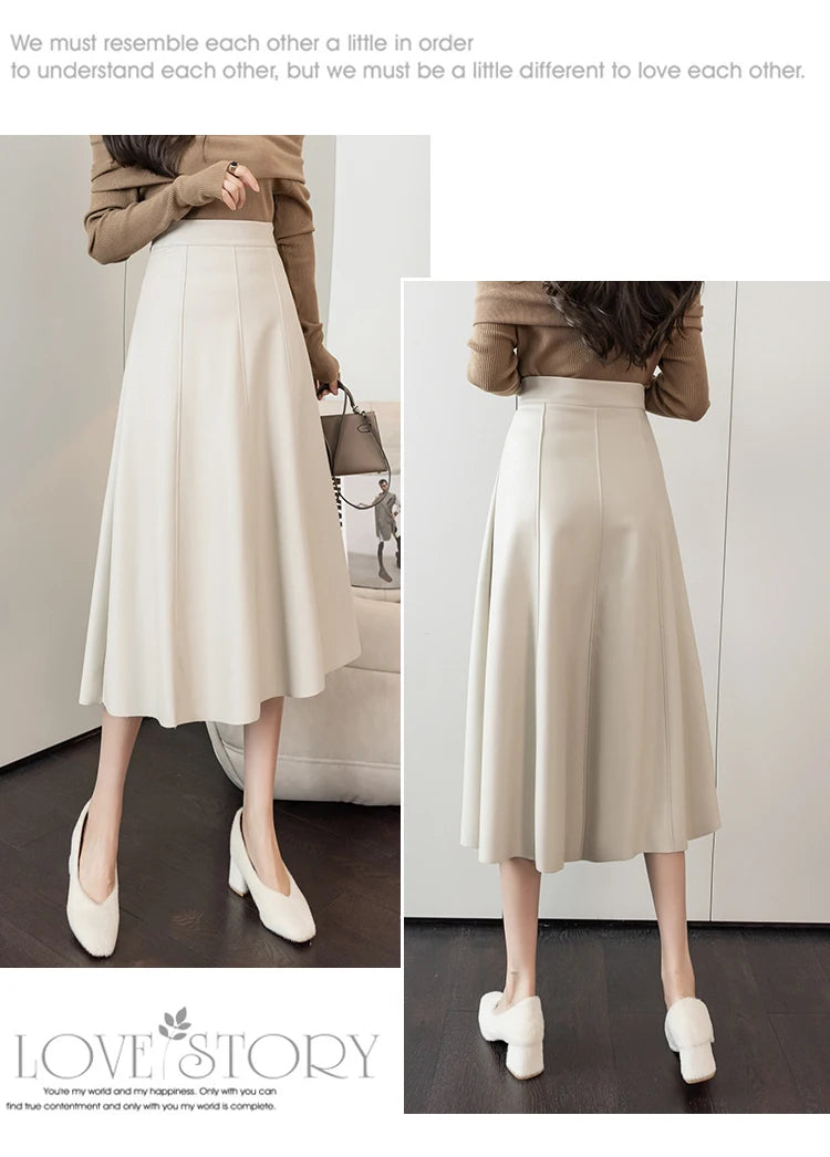 Leather Skirt Women 2025 Autumn Winter New Arrival High Waist PU Skirt Korean Style Maxi A Line Skirt For Women Hot Sale