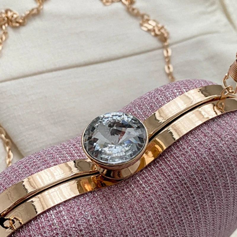 Evening Clutch Bag Women Bag Shiny Handbag Heart Shape Metal Clutches Bag Fashion Chain Shoulder Crossbody Bag Luxury Lady Purse