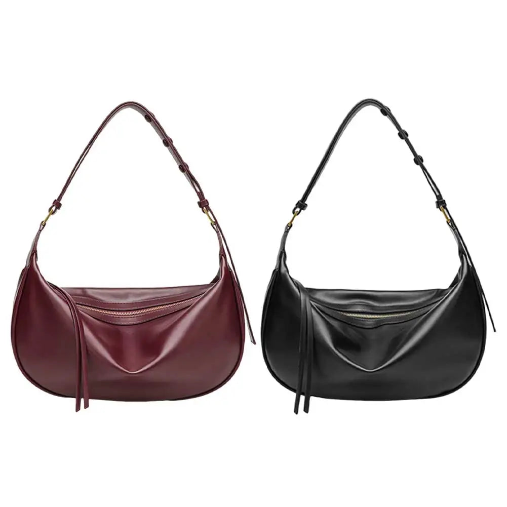 Women PU Shoulder Bag Vegan Leather Shoulder Purse Solid Color Stylish Dumpling Tote Zipper Closure Chic Hobo Bag Top Handle Bag
