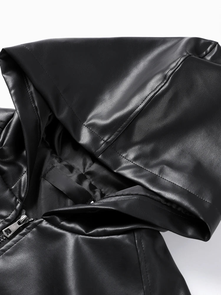 Vintage Pu Leather Zipper Crop Jackets For Women Locomotive Full Sleeve Pockets Female Hoodie Autumn Lady High Street Outwears