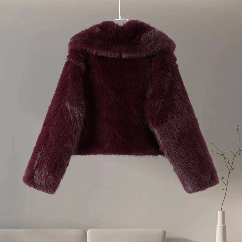 Street Faux Fur Women Coat Urban Full Sleeve Lapel Panelled Pocket Female Outwear 2025 Autumn Winter Elegant Lady Outwear