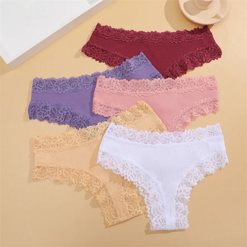 5Pcs/set Floral Lace Cotton Panties