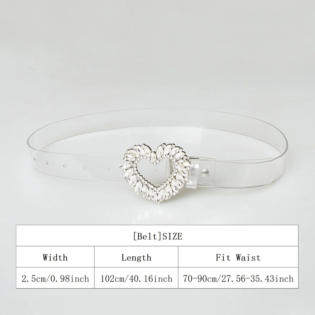 New Fashion Heavy-duty Sparkling Heart-Shaped Glass Buckle Waist Belt for Women Cross-Border Best-Selling Item