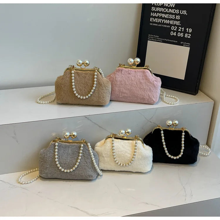 High-end Beaded Fashion Women's Bag Autumn Personality Trendy Evening Bag Plush Handbag Shoulder Crossbody Bag