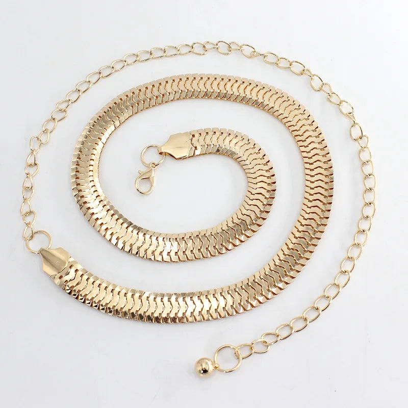 Ladies' Gold Waist Chain Fashion Metal Hook Adjustable Belt for Dress 2 Model Gold Waist Chain Belt