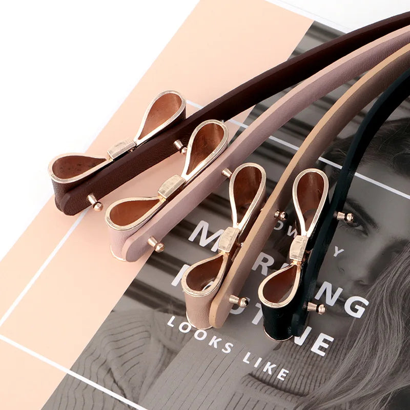 New women's bow belt, fashionable gold buckle belt, paired with dress jeans belt, candy colored slim fit belt