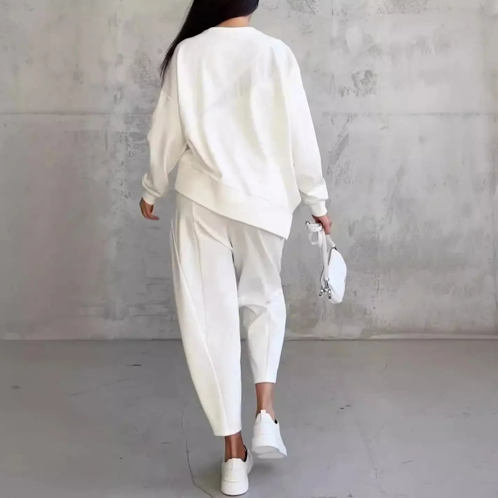 Women Casual 2 Piece Sets Solid Irregular Sweatwear Tops Jogger Pants Suit Women Sport Two Piece Outfit