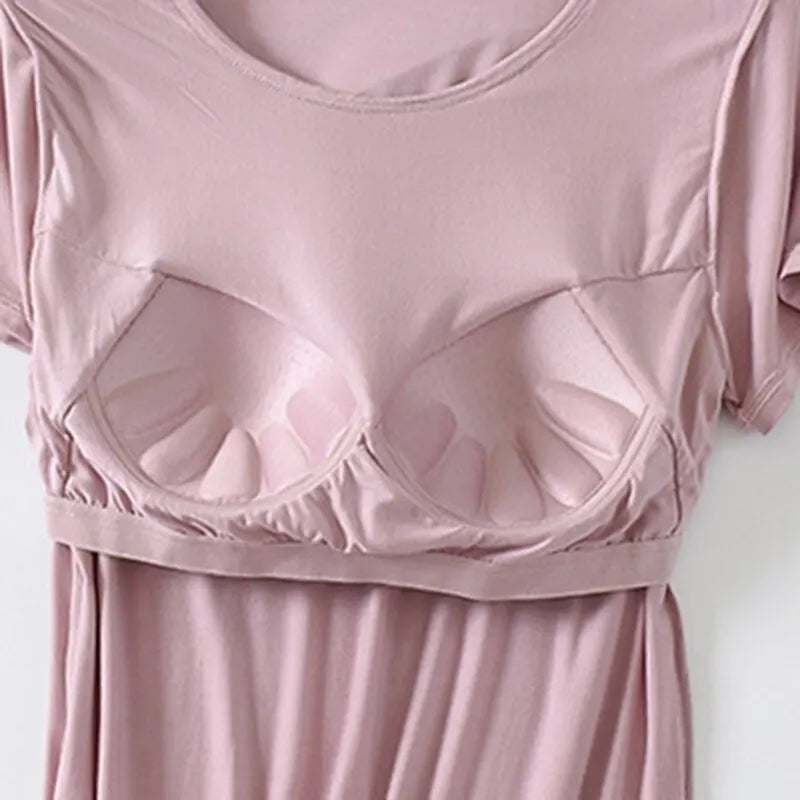 Women's T-Shirt with Chest Pad Tops  One-Piece Bra Cup Slim T Shirt Female Summer Top Bottoming Shirts Home Wear Women Pajamas