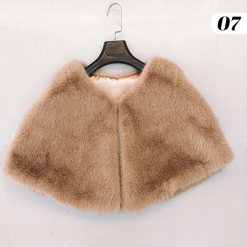 110cm New Bridal Wedding Shawl Wraps Cape Elegant Women Faux Fur Shawl Formal Party Evening Dress Winter Warm Plush Coat Cloak