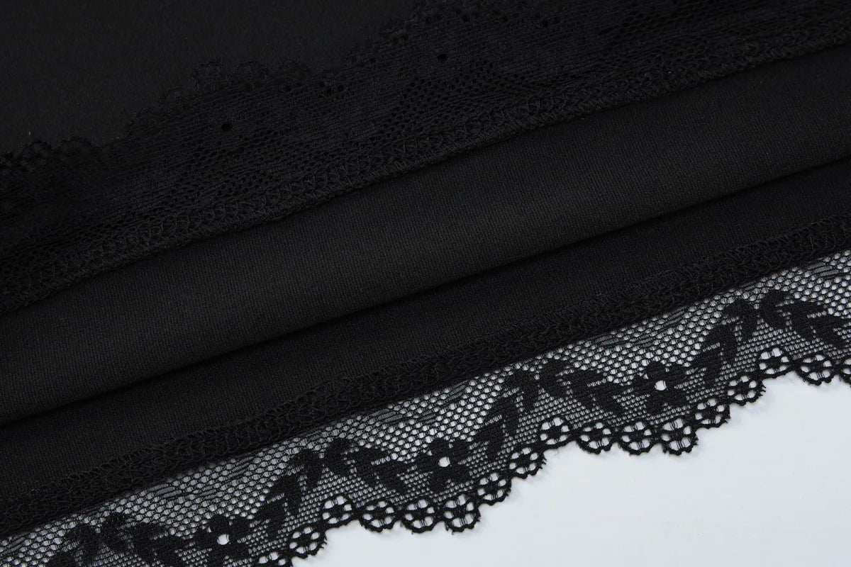 FDYOUI Lace Patchwork Long Sleeve T-shirts Streetwear Y2K Woman Clothes Casual Fashion Square Collar Slim Pink Tee Shirt Tops