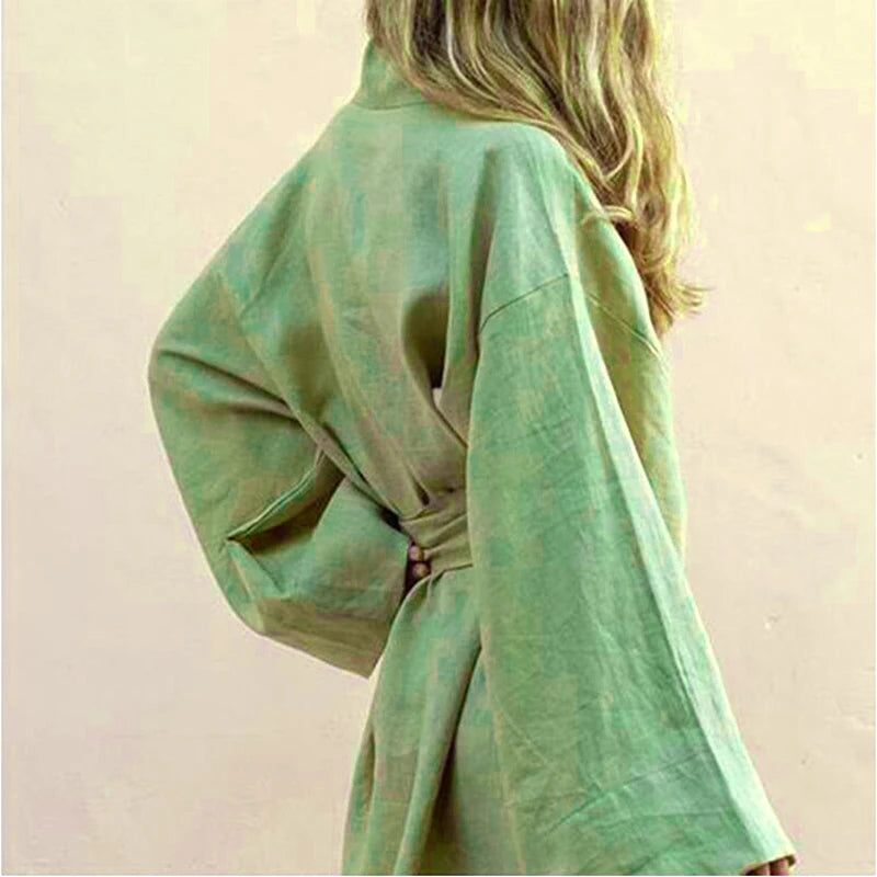 Women's Elegant Solid Robe Long Sleeve Front Belt Breathable Fabric For Casual And Formal Occasions Bathrobe Simple Style Kimono