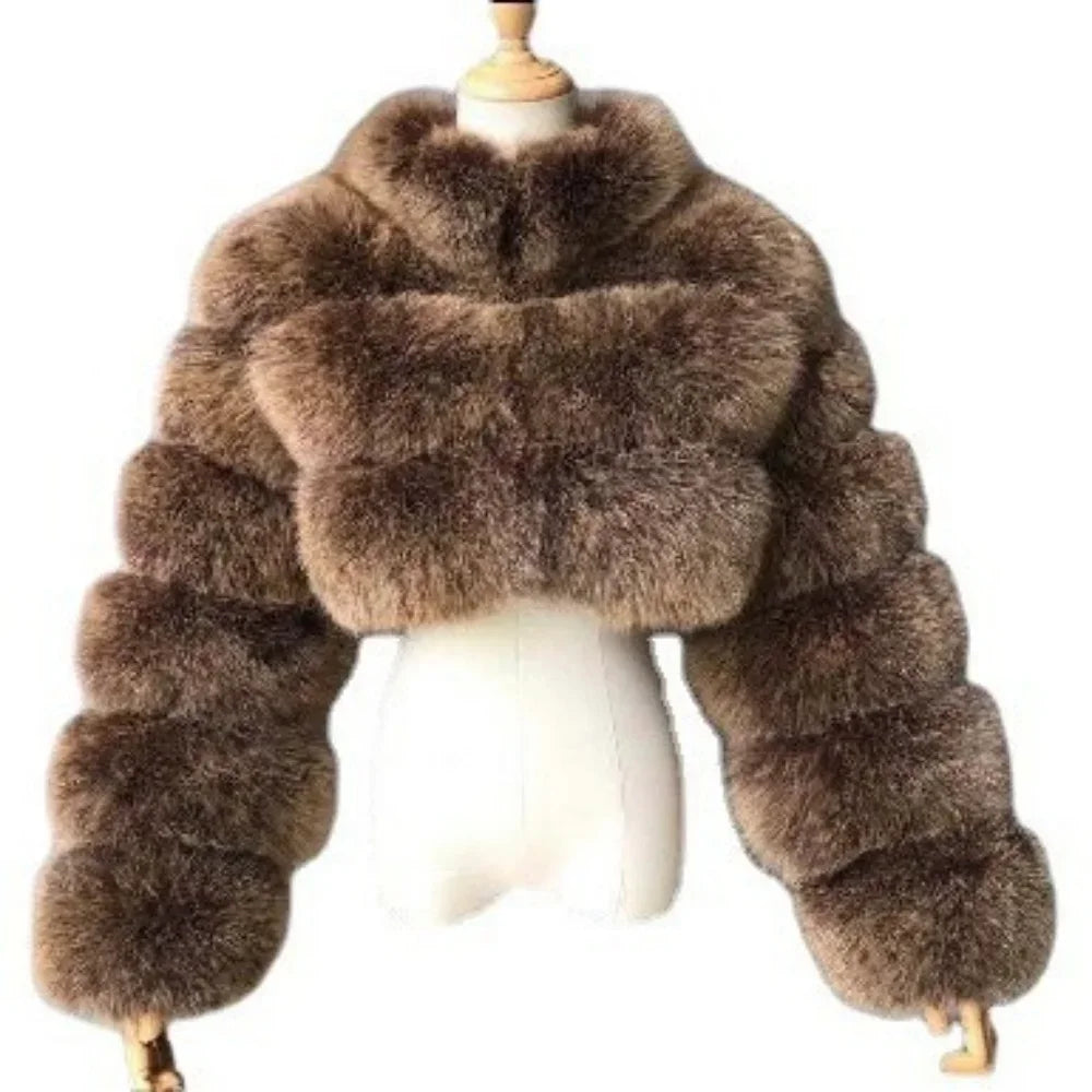S-8XL Winter Warm Loose Fluffy Plush Jacket Women Striped Faux Fur Soft Velvet Coat Ladies Long Sleeves Thick Short Overcoat