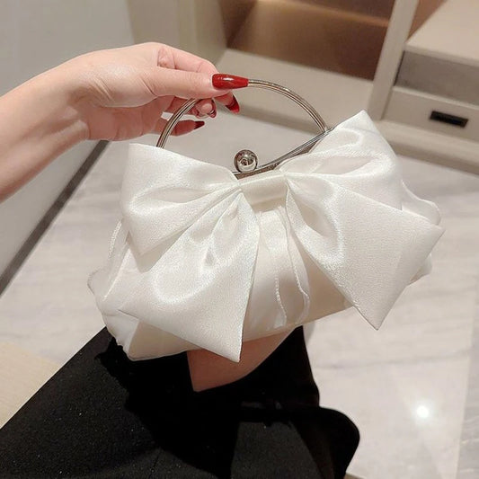 Elegant Sweet Satin Bow Handbag Ladies Evening Clutch Bag Fashion Chain Shoulder Bag For Women Wedding Party Bridal Clutches Bag