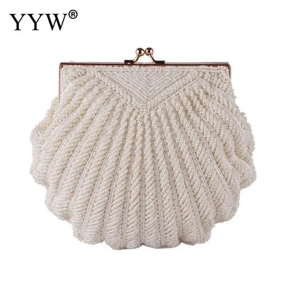 Elegant Women Wedding Purse Handbag Luxury Evening Party Bags White Shell Clutches Pochette Mariage Sac Femme Beaded Clutch Bag