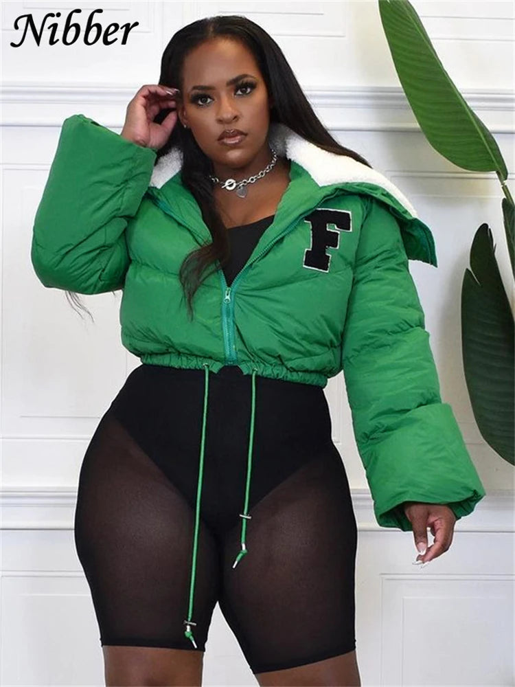 Nibber Letter Printing Winnter Clother For Women Coat Long-sleveed Zipper All-match Down Wadded Jacket Streetwear Casual Warmth