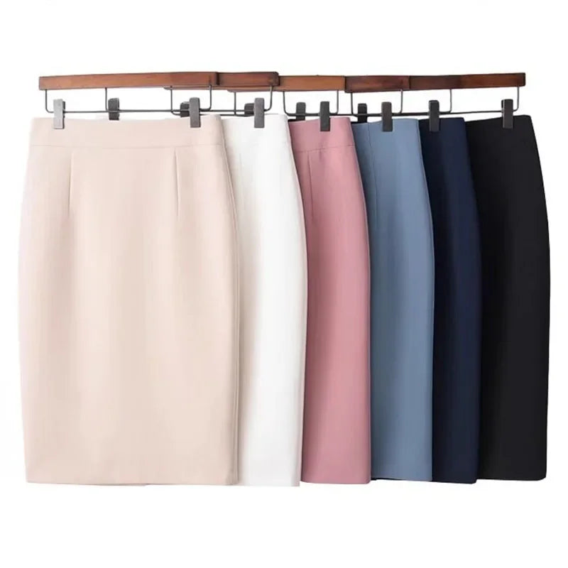Elegant High Waisted Office Lady Pencil Skirt Korean Fashion Slim Fit Package Hip Midi Skirts Women Solid Color All-match Skirts