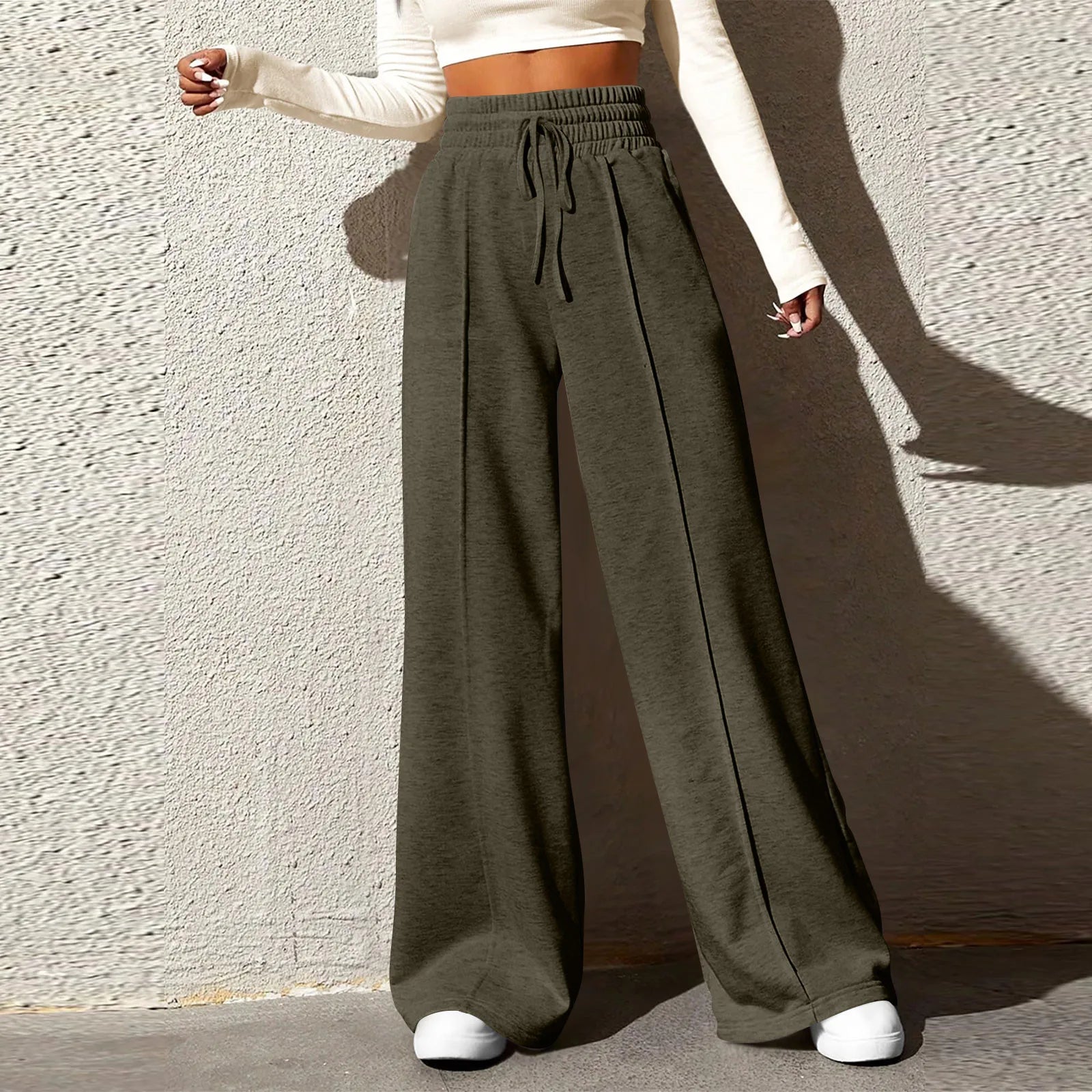 Wide Leg Pants For Women’S Fleece Lined Sweatpants Straight Pants Bottom All-Math Plain Fitness Joggers Pants Travel Basic