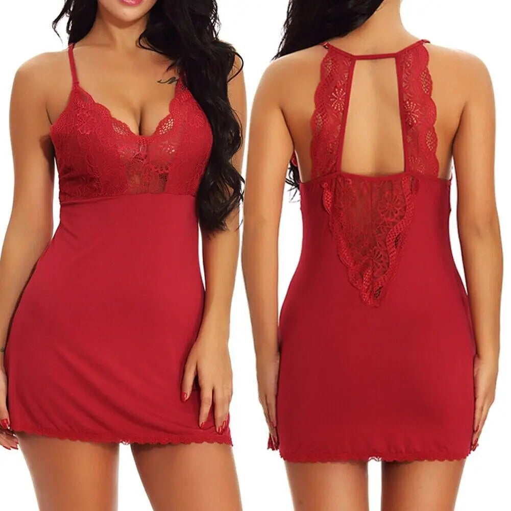 Summer Women's Fashionable Lace Patchwork Suspender with Back Lace Decoration Dress for Home Pajamas Sexy Lingerie Nightwear