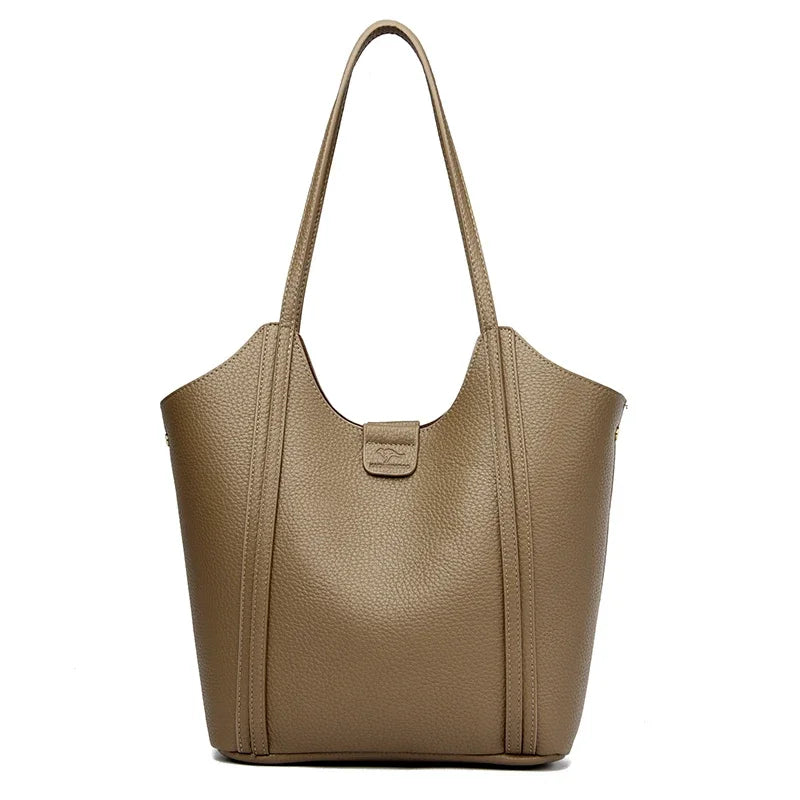 Elegant Women's Handbag Quality Leather Top-Handle Bag Ladies Solid Color Shoulder Crossbody Bag Casual Tote Purse Messenger Sac