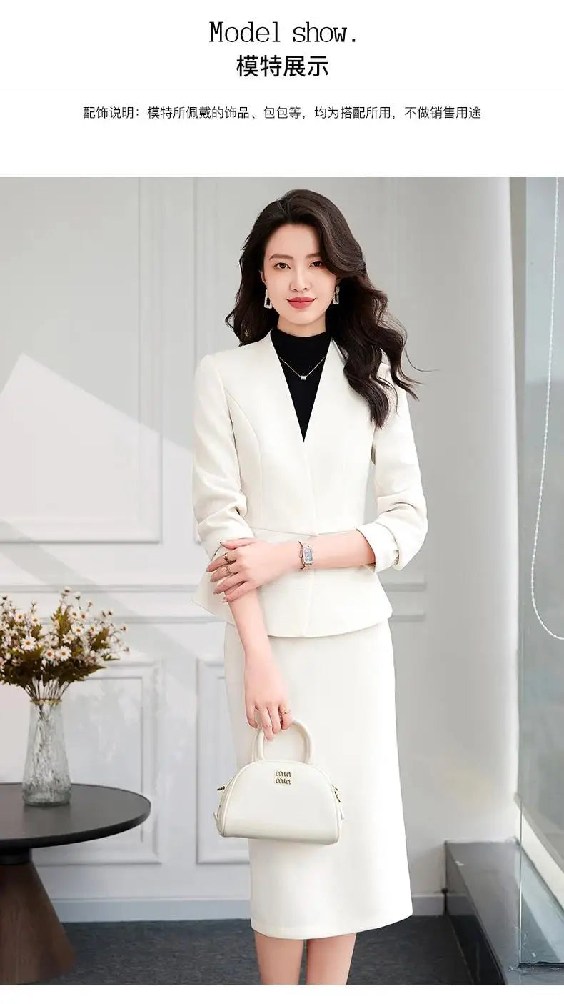 2025 New All Season Skirt Suits Women New Fashion Temperament V Neck Professional Blazer And High Waist Skirt Two Piece Set