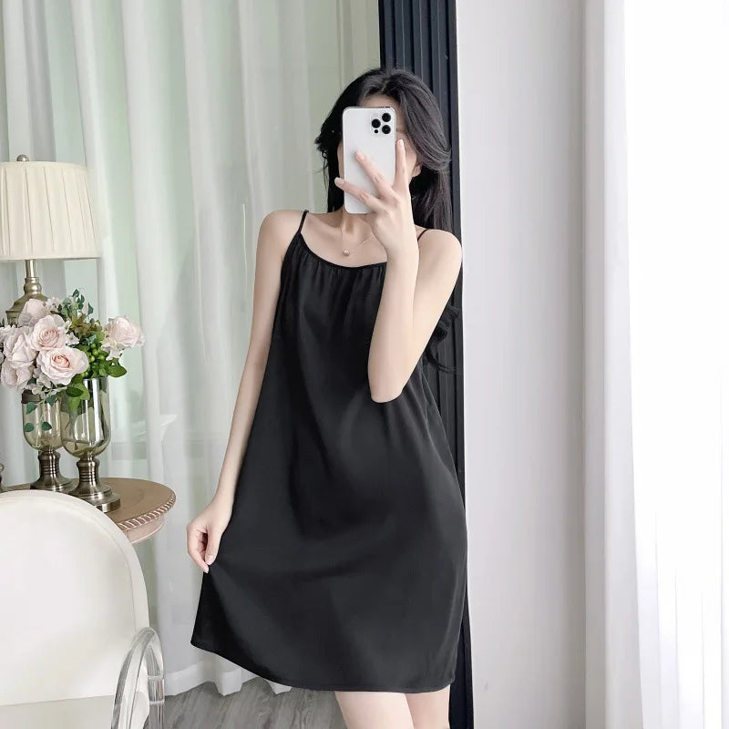 Solid Color Satin Slip Nightdress Sexy Backless Sleep Dress Women's Sleepwear Nightwear