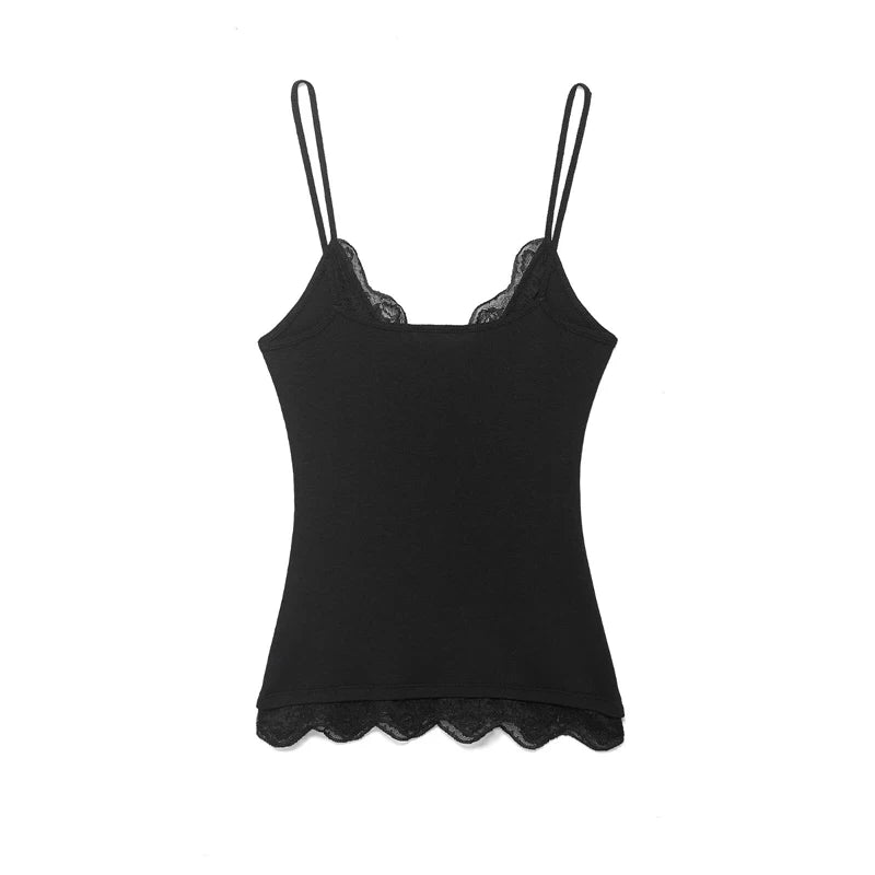 Women's Lace-Trim Cami Top, 3 Colors Available, V-Neck, Thin Straps, Sleeveless Casual Basic Tank