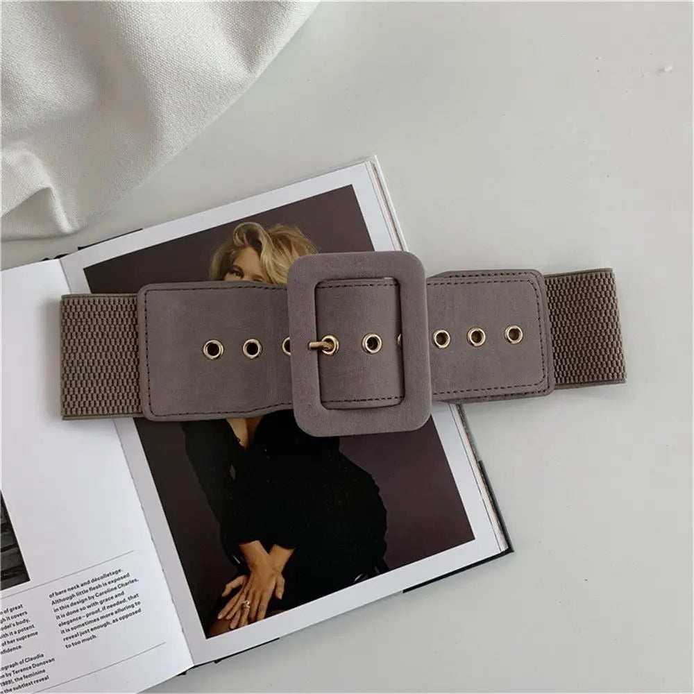 Women Belt Stretch Wide Waist Belts Metal Buckle Leather Strap Female Elastic Dress Coat Sweater Waist Belt Apparel Accessories