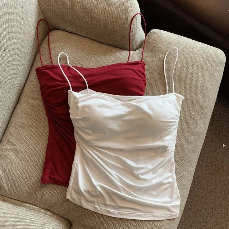 Women Tank Tops Spaghetti Strap Camisole Solid Color Push Up Padded Tank Top with Cups Girls Sports Vest Tops Summer Camis