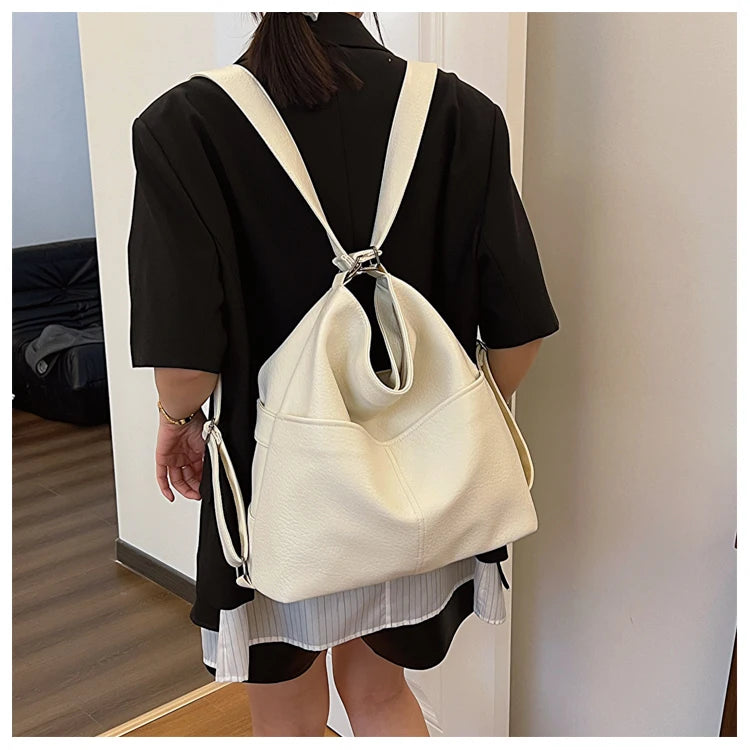 Versatile Student PU Backpack Women New Large Capacity Commute Travel Shoulder Crossbody Bags Fashion All-matched Tote Bag
