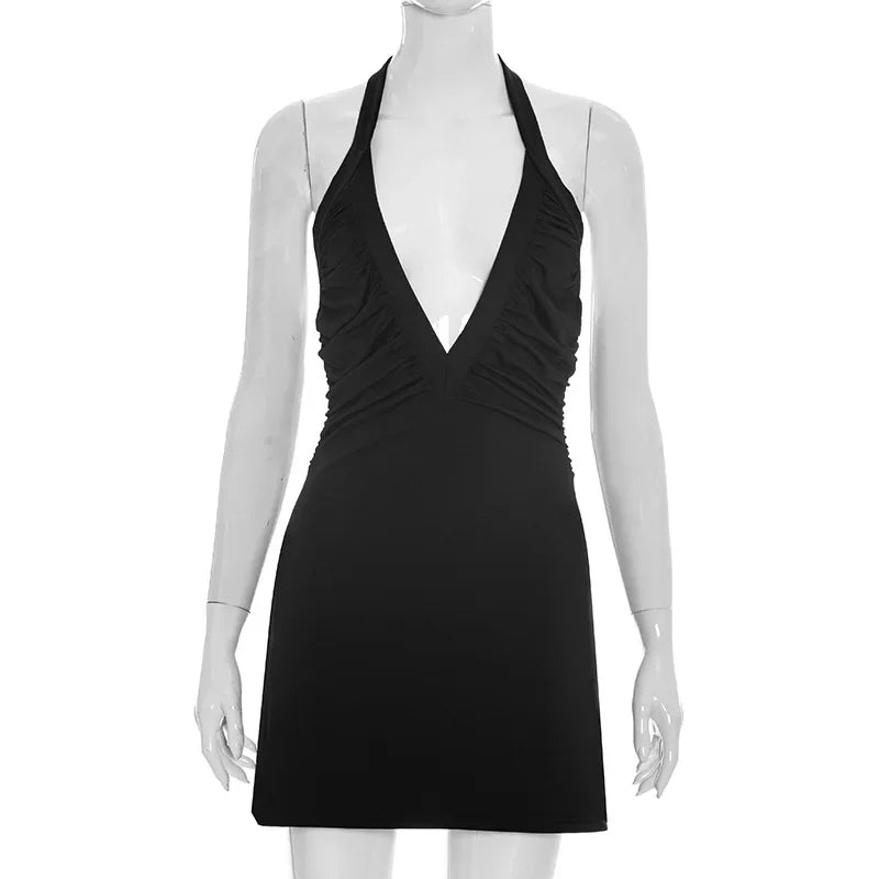 V-Neck Ruched Mini Dress