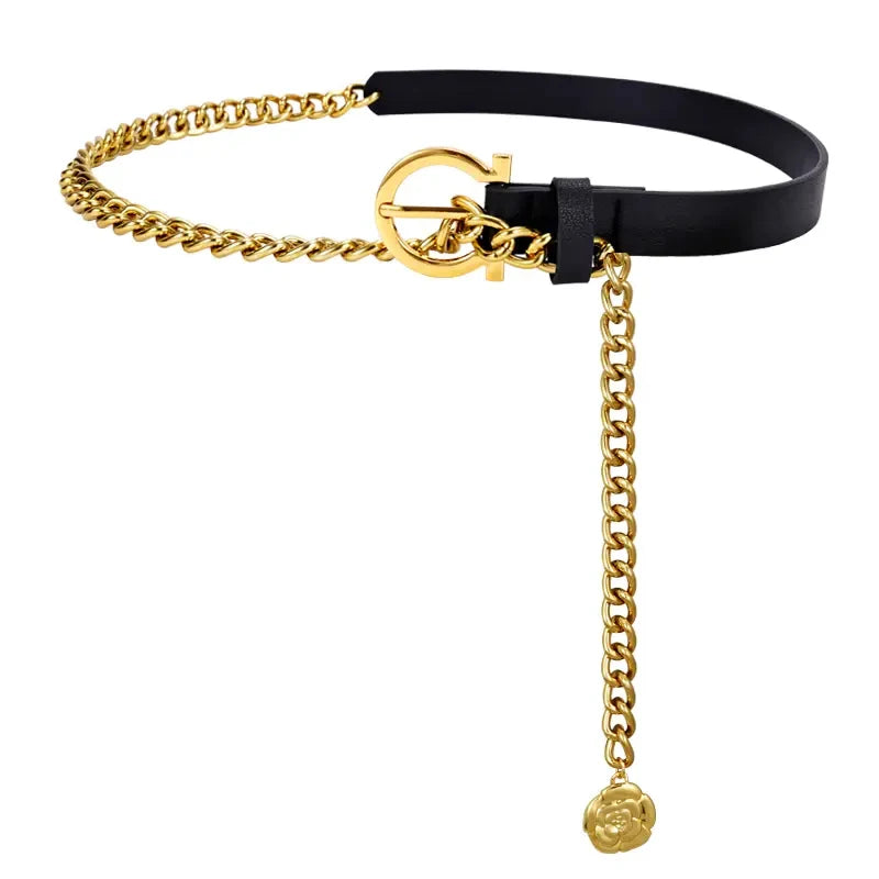 Designer Belts For Women High Quality Luxury Golden Chain Belt Ladies Dress Waistband Flower Adjustable Punk Corset