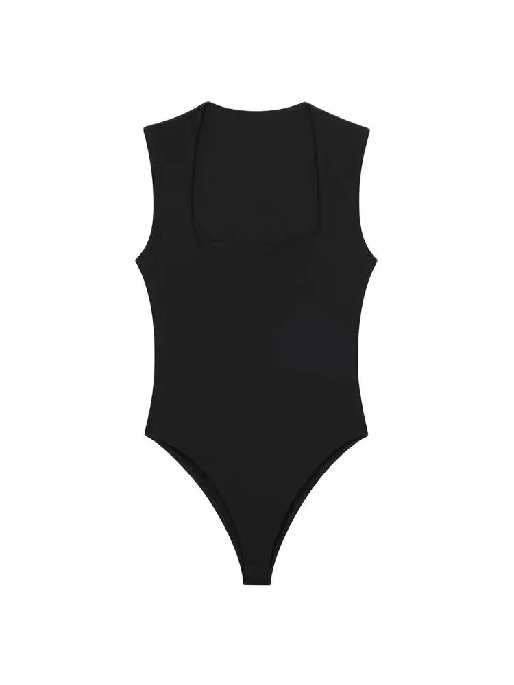 Skinny Bodysuits for Women, Sexy Fashion, Square Neck, Sleeveless, Snap-Button, Female Playsuits, Mujer