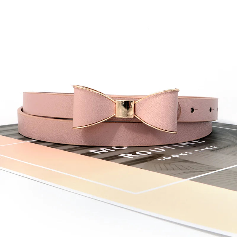 New women's bow belt, fashionable gold buckle belt, paired with dress jeans belt, candy colored slim fit belt
