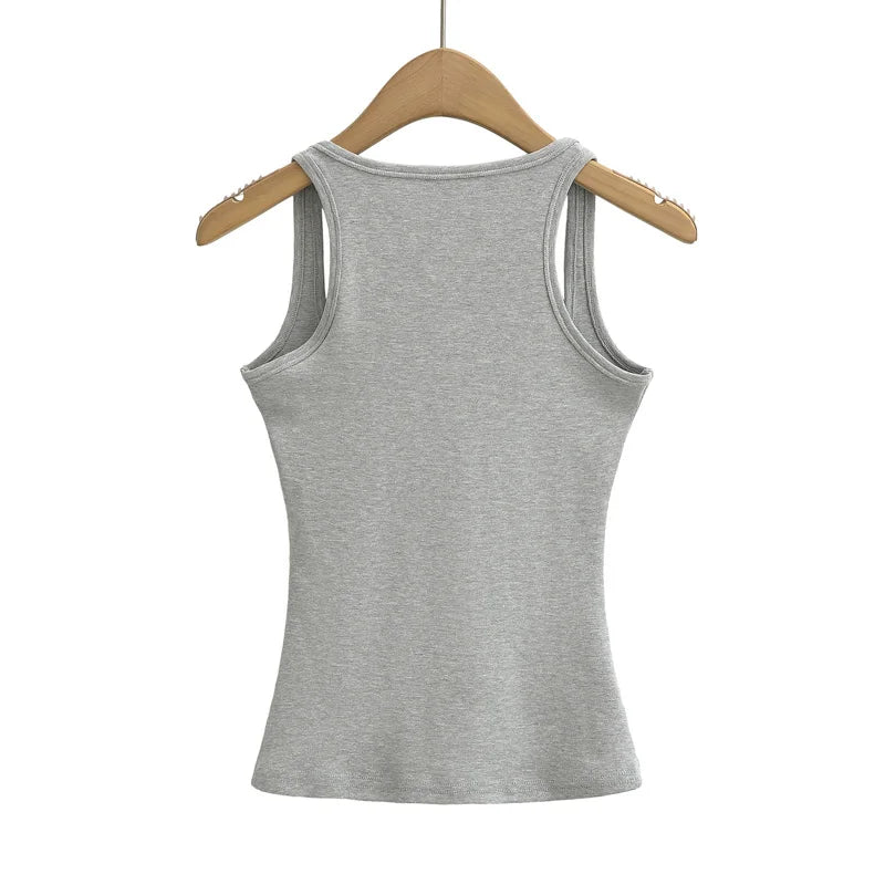 Women Scuplted Square Neck Tank Top